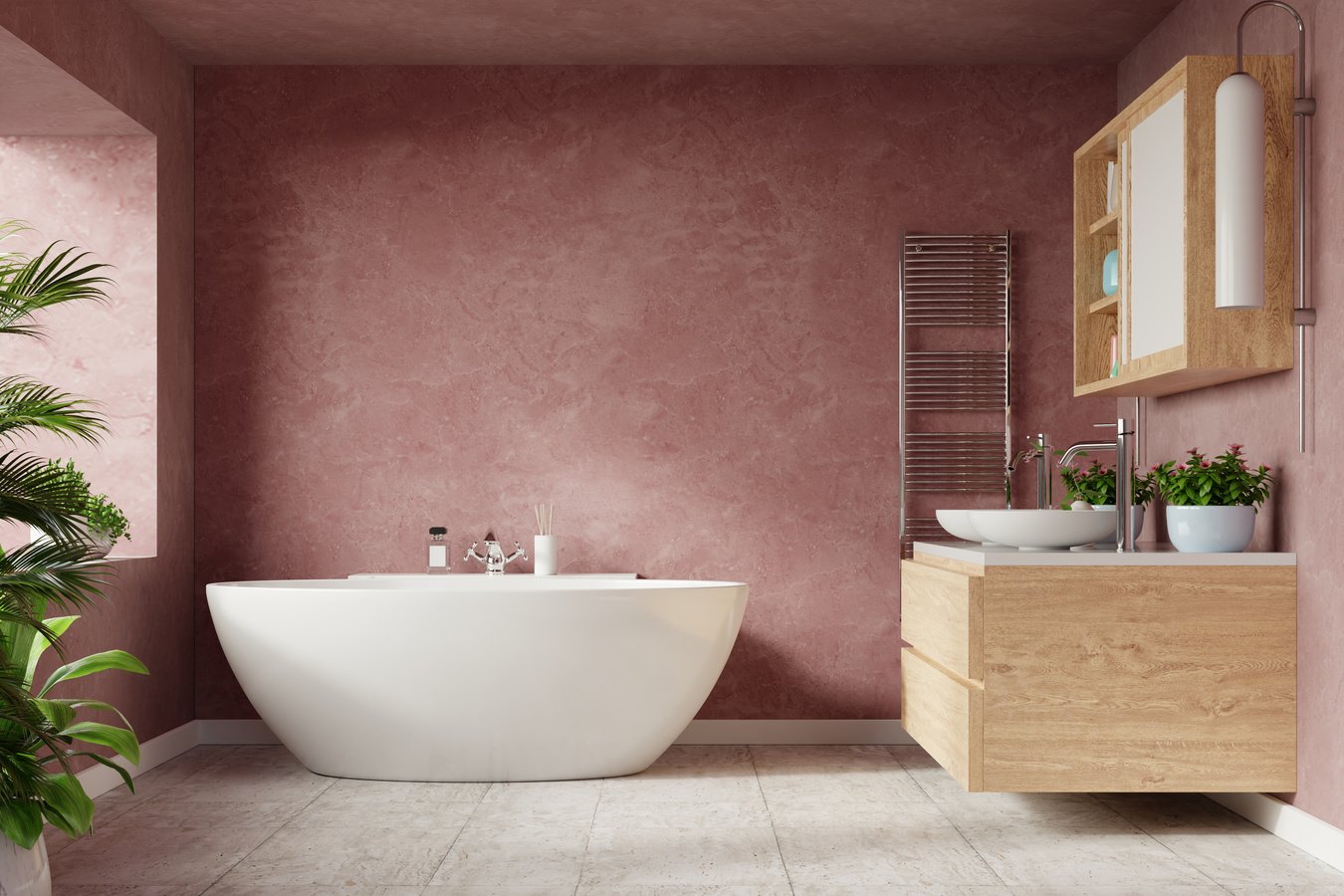 Modern Bathroom Interior Design with Pink Wall